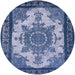 Round Mid-Century Modern Sapphire Blue Oriental Rug, urb1927