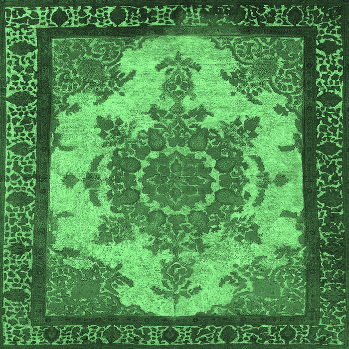 Square Machine Washable Oriental Emerald Green Industrial Area Rugs, wshurb1927emgrn