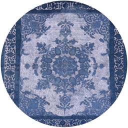 Round Machine Washable Industrial Modern Sapphire Blue Rug, wshurb1927