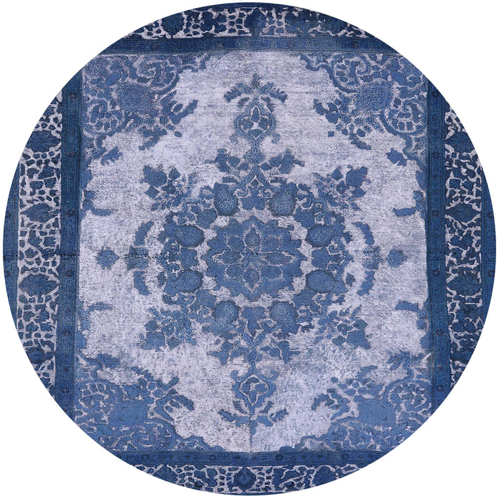 Round Machine Washable Industrial Modern Sapphire Blue Rug, wshurb1927
