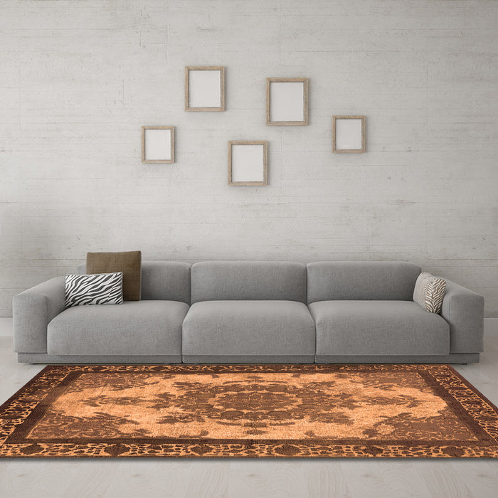 Machine Washable Oriental Orange Industrial Area Rugs in a Living Room, wshurb1927org