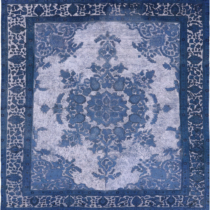 Square Machine Washable Industrial Modern Sapphire Blue Rug, wshurb1927
