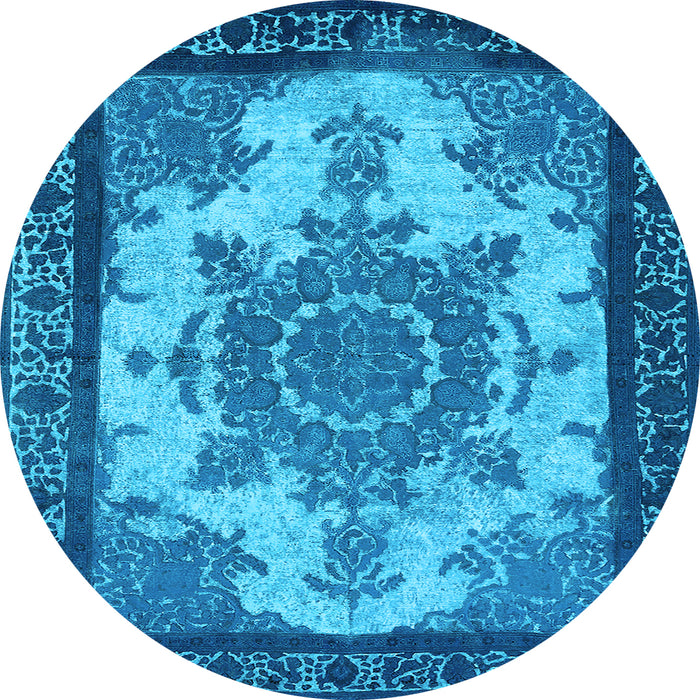 Round Machine Washable Oriental Light Blue Industrial Rug, wshurb1927lblu