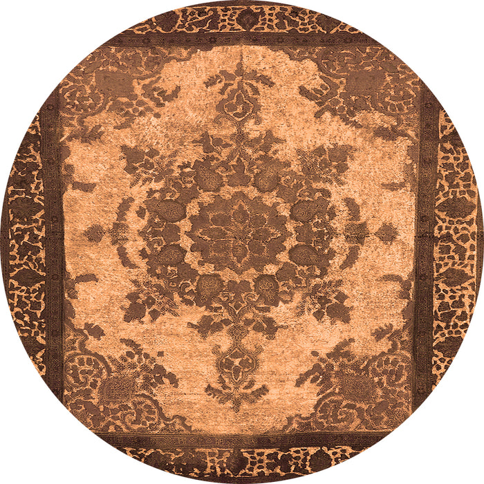 Round Machine Washable Oriental Orange Industrial Area Rugs, wshurb1927org
