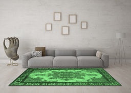 Machine Washable Oriental Emerald Green Industrial Area Rugs in a Living Room,, wshurb1927emgrn