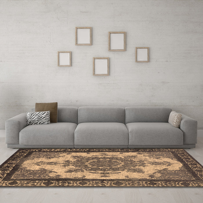 Machine Washable Oriental Brown Industrial Rug in a Living Room,, wshurb1927brn