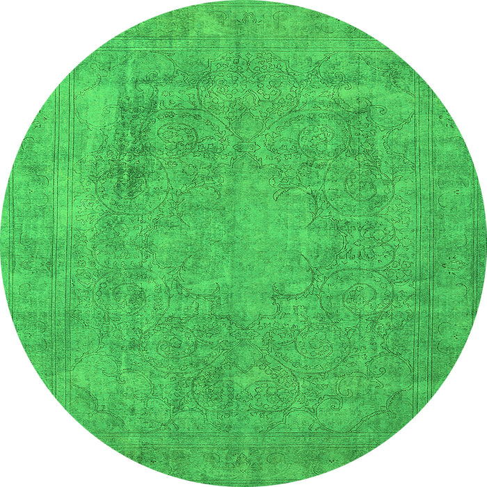 Round Machine Washable Oriental Green Industrial Area Rugs, wshurb1928grn