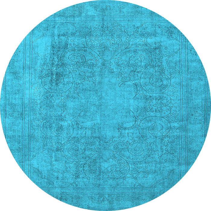 Round Machine Washable Oriental Light Blue Industrial Rug, wshurb1928lblu