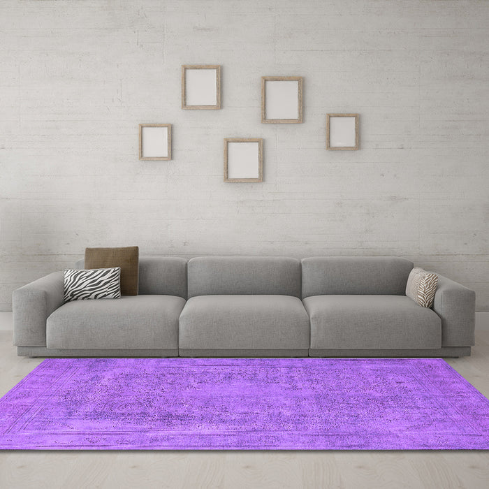 Machine Washable Oriental Purple Industrial Area Rugs in a Living Room, wshurb1928pur