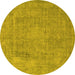 Round Machine Washable Oriental Yellow Industrial Rug, wshurb1928yw