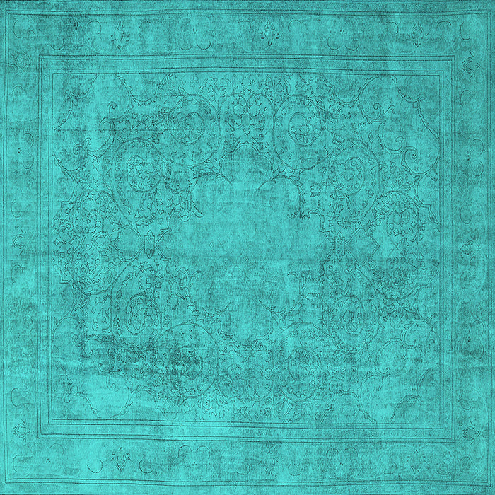 Square Machine Washable Oriental Turquoise Industrial Area Rugs, wshurb1928turq