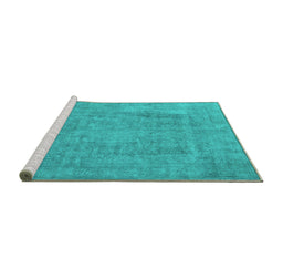 Sideview of Machine Washable Oriental Turquoise Industrial Area Rugs, wshurb1928turq