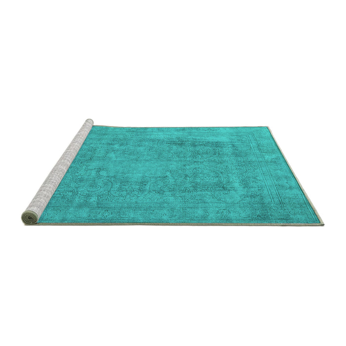 Sideview of Machine Washable Oriental Turquoise Industrial Area Rugs, wshurb1928turq