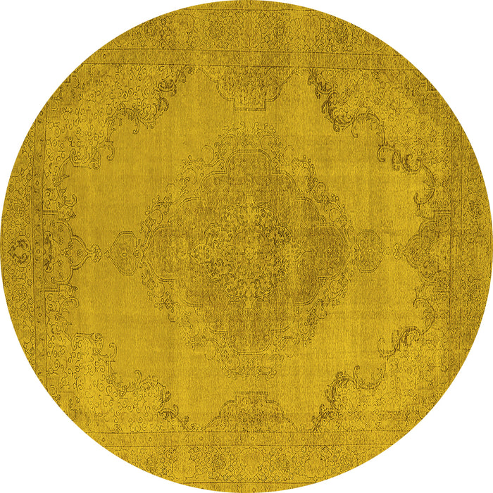 Round Machine Washable Oriental Yellow Industrial Rug, wshurb1929yw