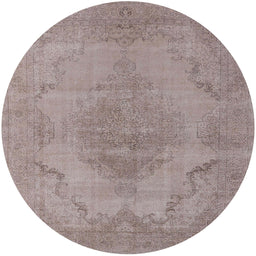 Round Machine Washable Industrial Modern Rose Dust Purple Rug, wshurb1929