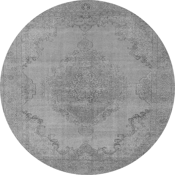 Round Machine Washable Oriental Gray Industrial Rug, wshurb1929gry