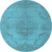 Round Oriental Light Blue Industrial Rug, urb1929lblu