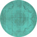 Round Oriental Turquoise Industrial Rug, urb1929turq