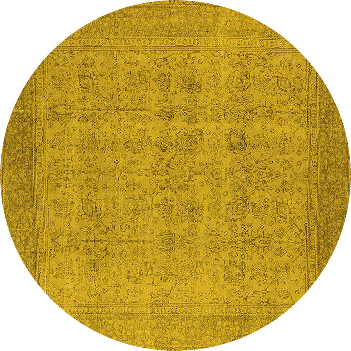 Round Machine Washable Oriental Yellow Industrial Rug, wshurb1930yw