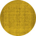 Round Machine Washable Oriental Yellow Industrial Rug, wshurb1930yw