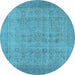 Round Oriental Light Blue Industrial Rug, urb1930lblu