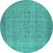 Round Machine Washable Oriental Turquoise Industrial Area Rugs, wshurb1930turq