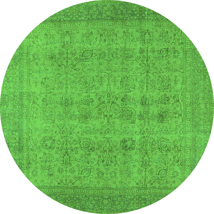 Round Machine Washable Oriental Green Industrial Area Rugs, wshurb1930grn