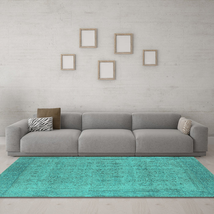 Machine Washable Oriental Turquoise Industrial Area Rugs in a Living Room,, wshurb1930turq