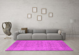 Machine Washable Oriental Pink Industrial Rug in a Living Room, wshurb1930pnk