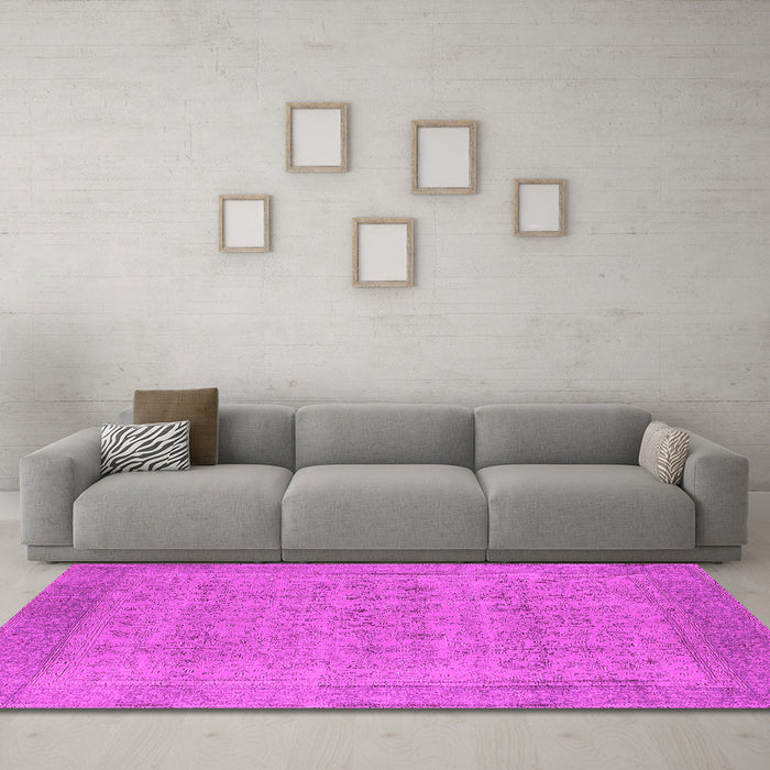 Machine Washable Oriental Pink Industrial Rug in a Living Room, wshurb1930pnk