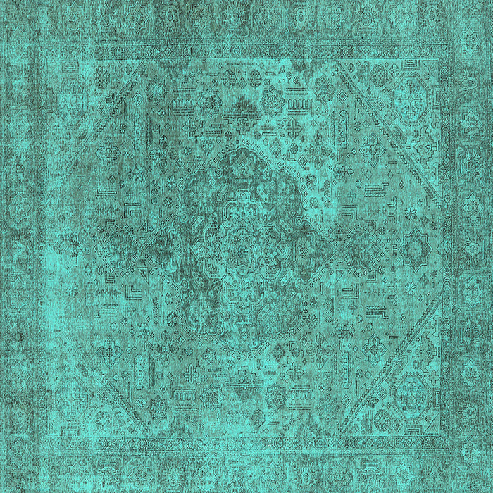 Square Machine Washable Oriental Turquoise Industrial Area Rugs, wshurb1931turq