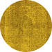 Round Machine Washable Oriental Yellow Industrial Rug, wshurb1931yw