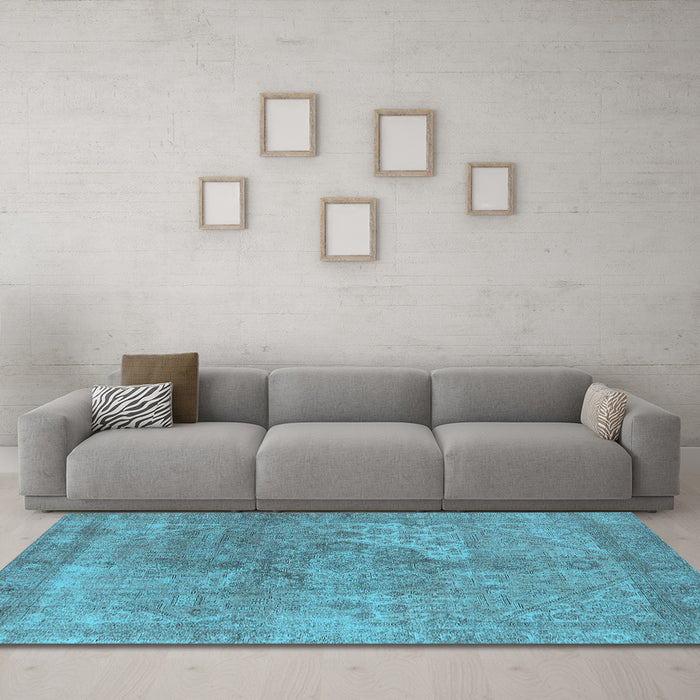 Machine Washable Oriental Light Blue Industrial Rug in a Living Room, wshurb1931lblu