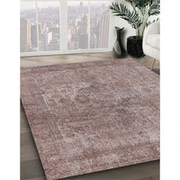 Mid-Century Modern Khaki Rose Pink Oriental Rug, urb1931