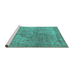Sideview of Machine Washable Oriental Turquoise Industrial Area Rugs, wshurb1931turq