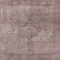Square Mid-Century Modern Khaki Rose Pink Oriental Rug, urb1931