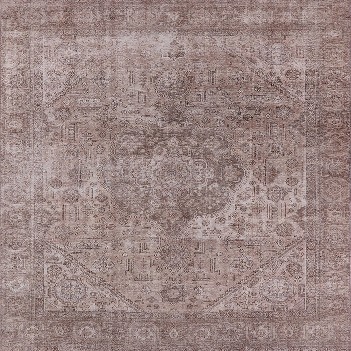 Square Mid-Century Modern Khaki Rose Pink Oriental Rug, urb1931