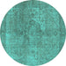 Round Oriental Turquoise Industrial Rug, urb1931turq