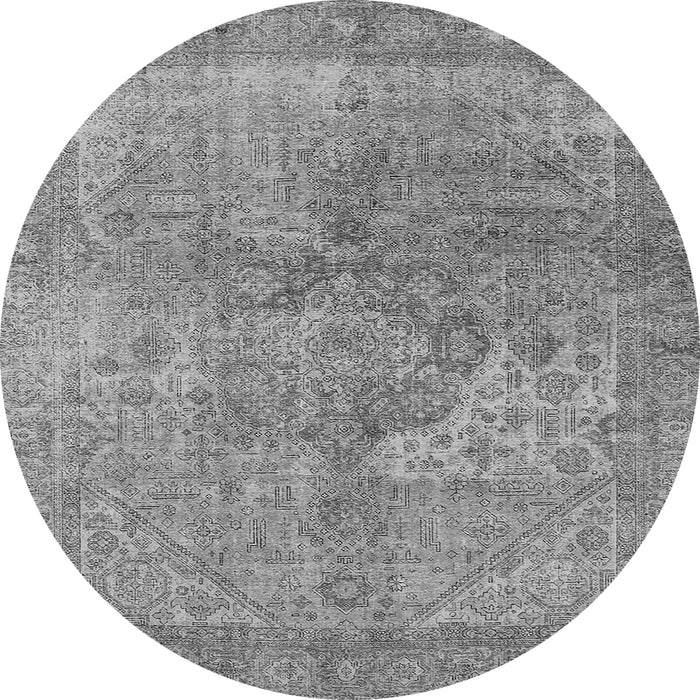 Round Machine Washable Oriental Gray Industrial Rug, wshurb1931gry