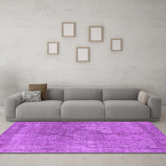 Machine Washable Oriental Purple Industrial Area Rugs in a Living Room, wshurb1931pur