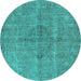 Round Oriental Turquoise Industrial Rug, urb1932turq