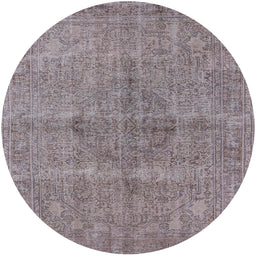 Round Mid-Century Modern Mauve Taupe Purple Oriental Rug, urb1932