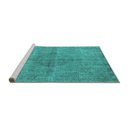 Sideview of Machine Washable Oriental Turquoise Industrial Area Rugs, wshurb1932turq