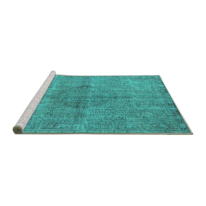Sideview of Machine Washable Oriental Turquoise Industrial Area Rugs, wshurb1932turq