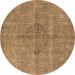 Round Machine Washable Oriental Brown Industrial Rug, wshurb1932brn