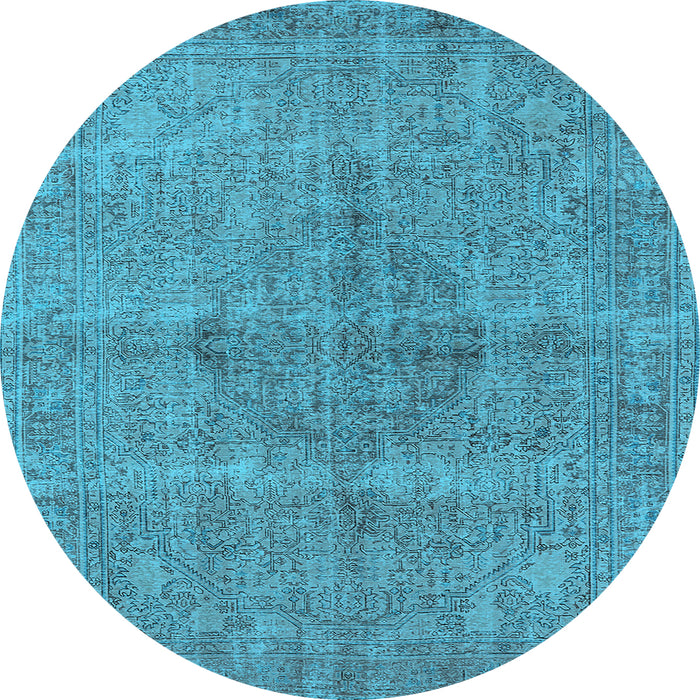 Round Machine Washable Oriental Light Blue Industrial Rug, wshurb1932lblu