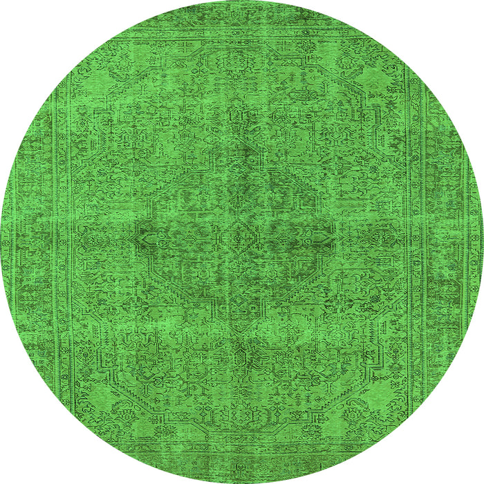 Round Machine Washable Oriental Green Industrial Area Rugs, wshurb1932grn