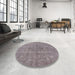 Round Machine Washable Industrial Modern Mauve Taupe Purple Rug in a Office, wshurb1932