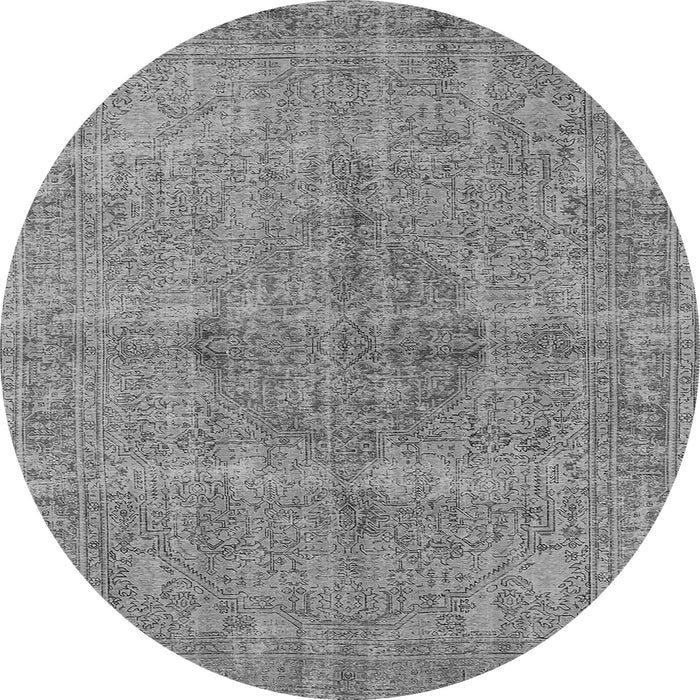 Round Machine Washable Oriental Gray Industrial Rug, wshurb1932gry