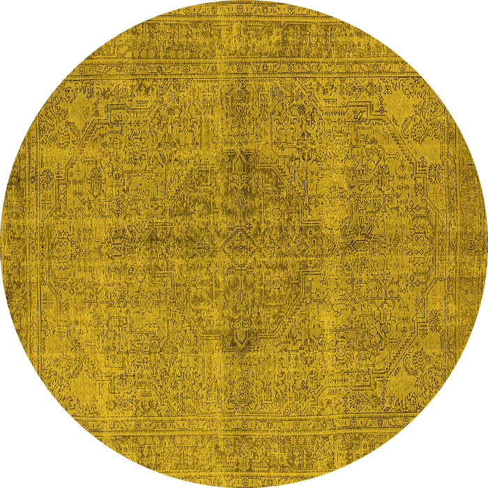 Round Machine Washable Oriental Yellow Industrial Rug, wshurb1932yw